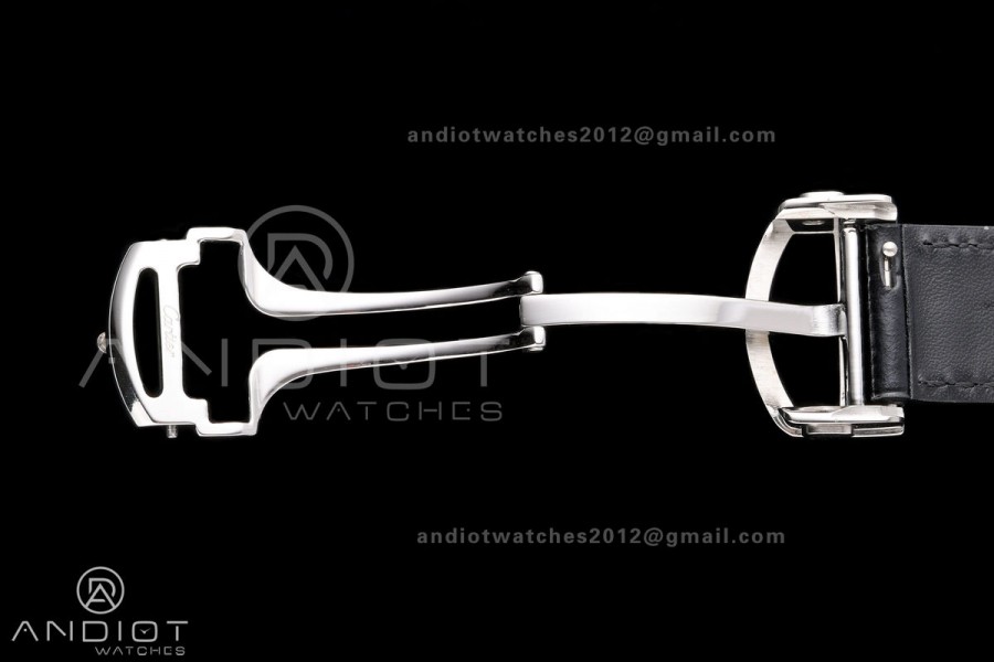 Santos Skeleton SS/YG RICH 1:1 Best Edition Skeleton Dial on Black Leather Strap 9611MC Super Clone V2