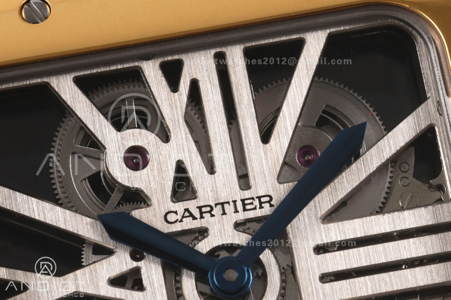 Santos Skeleton SS/YG RICH 1:1 Best Edition Skeleton Dial on Black Leather Strap 9611MC Super Clone V2