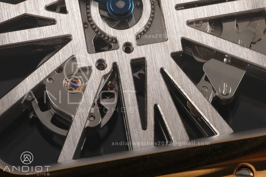 Santos Skeleton SS/YG RICH 1:1 Best Edition Skeleton Dial on Black Leather Strap 9611MC Super Clone V2