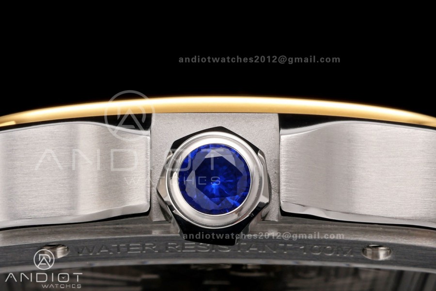 Santos Skeleton SS/YG RICH 1:1 Best Edition Skeleton Dial on Black Leather Strap 9611MC Super Clone V2