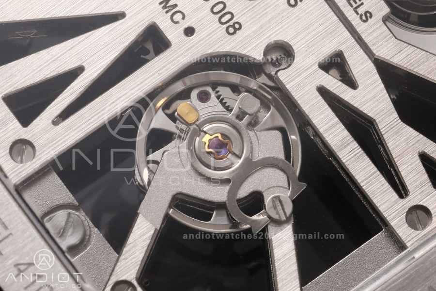 Santos Skeleton SS/YG RICH 1:1 Best Edition Skeleton Dial on Black Leather Strap 9611MC Super Clone V2
