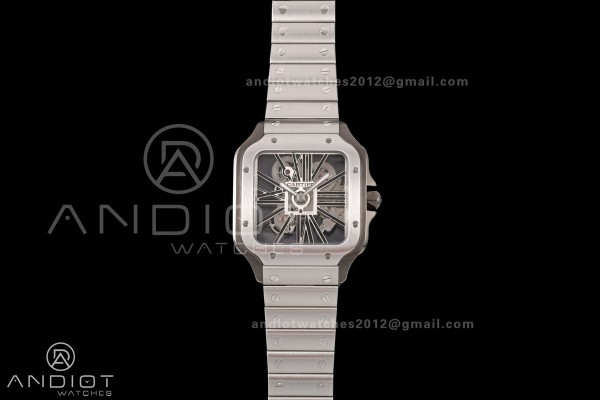 Santos Skeleton SS/PVD RICH 1:1 Best Edition Skeleton Dial 9611MC Super Clone (2 Straps) V2