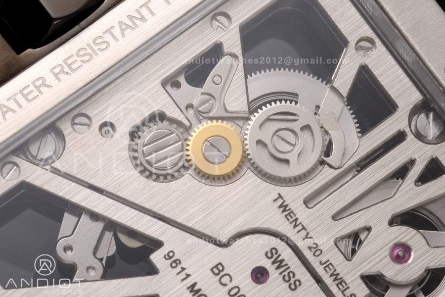 Santos Skeleton SS/PVD RICH 1:1 Best Edition Skeleton Dial 9611MC Super Clone (2 Straps) V2