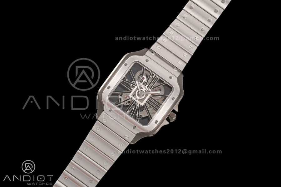 Santos Skeleton SS/PVD RICH 1:1 Best Edition Skeleton Dial 9611MC Super Clone (2 Straps) V2