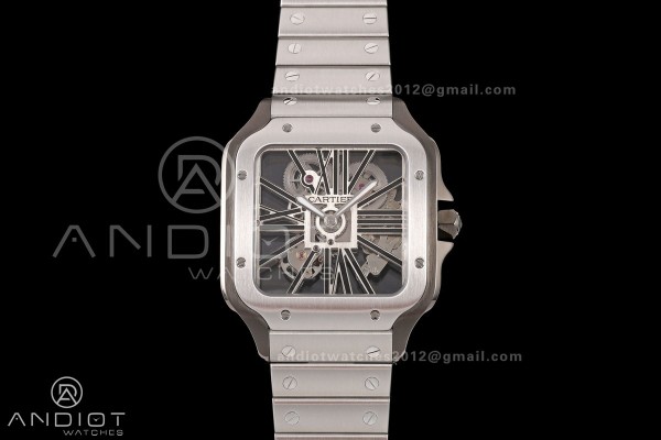 Santos Skeleton SS/PVD RICH 1:1 Best Edition Skeleton Dial 9611MC Super Clone (2 Straps) V2