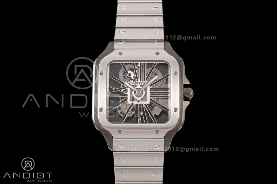 Santos Skeleton SS/PVD RICH 1:1 Best Edition Skeleton Dial 9611MC Super Clone (2 Straps) V2