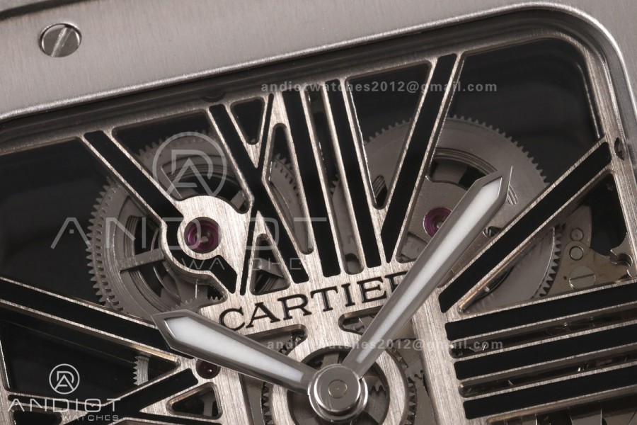 Santos Skeleton SS/PVD RICH 1:1 Best Edition Skeleton Dial 9611MC Super Clone (2 Straps) V2
