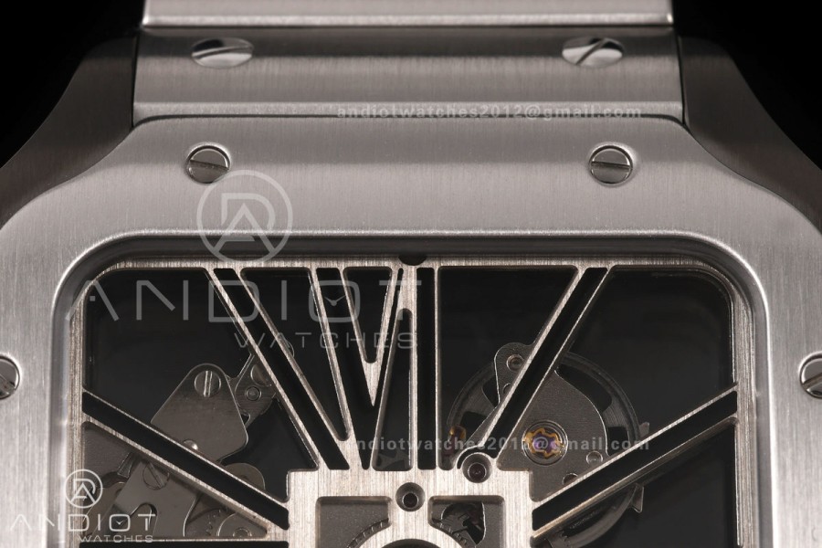 Santos Skeleton SS/PVD RICH 1:1 Best Edition Skeleton Dial 9611MC Super Clone (2 Straps) V2