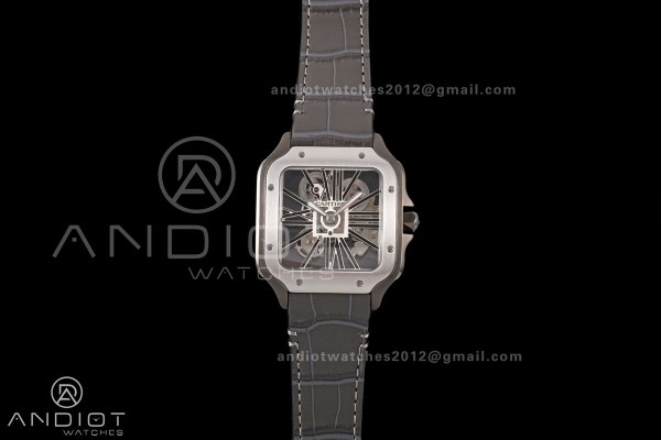 Santos Skeleton SS/PVD RICH 1:1 Best Edition Skeleton Dial on Gray Leather Strap 9611MC Super Clone V2
