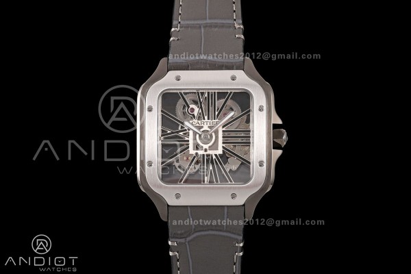 Santos Skeleton SS/PVD RICH 1:1 Best Edition Skeleton Dial on Gray Leather Strap 9611MC Super Clone V2
