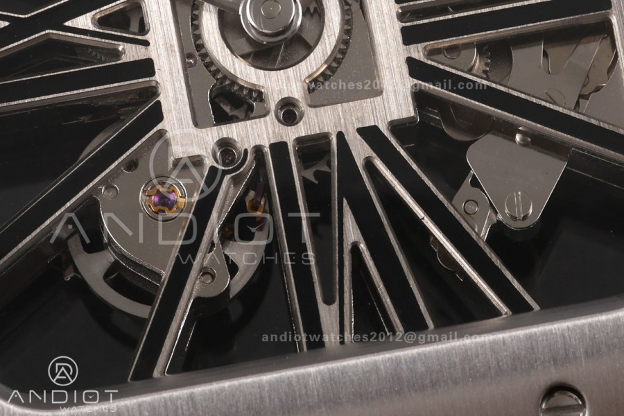 Santos Skeleton SS/PVD RICH 1:1 Best Edition Skeleton Dial on Gray Leather Strap 9611MC Super Clone V2