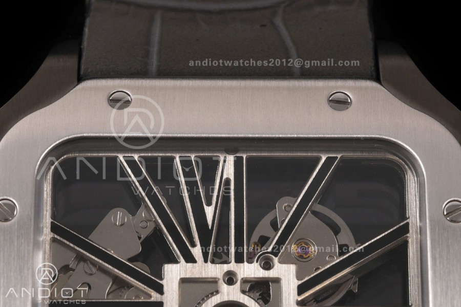 Santos Skeleton SS/PVD RICH 1:1 Best Edition Skeleton Dial on Gray Leather Strap 9611MC Super Clone V2