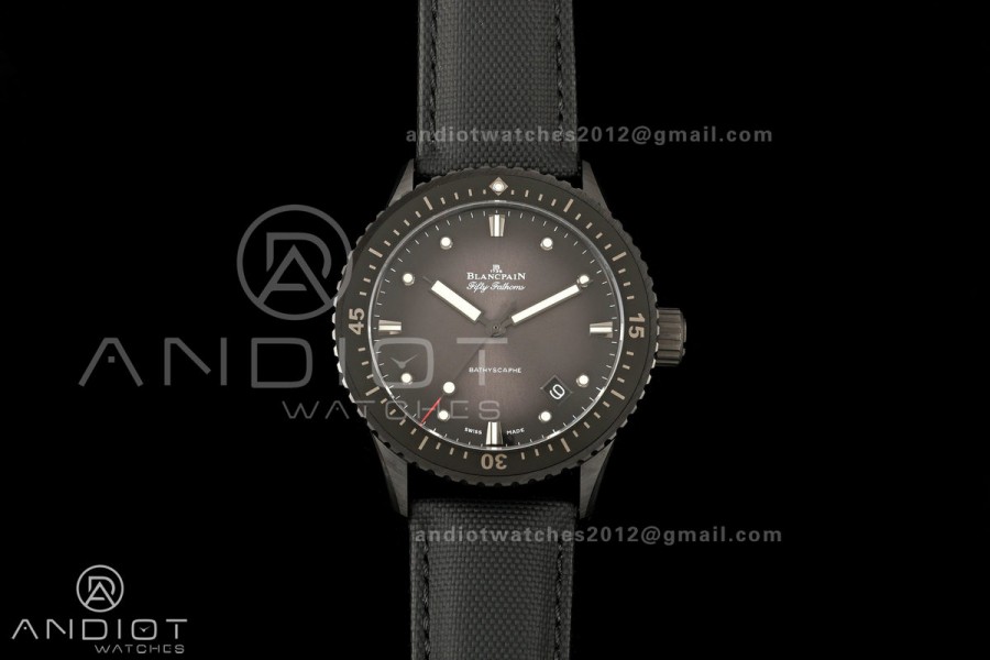 Fifty Fathoms Ceramic DDDF Best Edition Gray Dial on Black Canvas Strap A1315