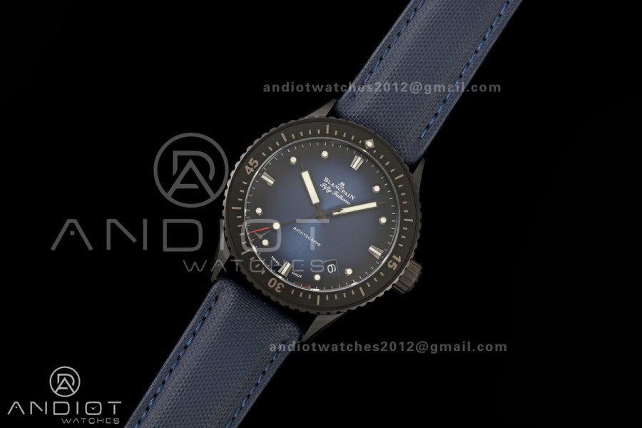 Fifty Fathoms Ceramic DDDF Best Edition Blue Dial on Blue Canvas Strap A1315