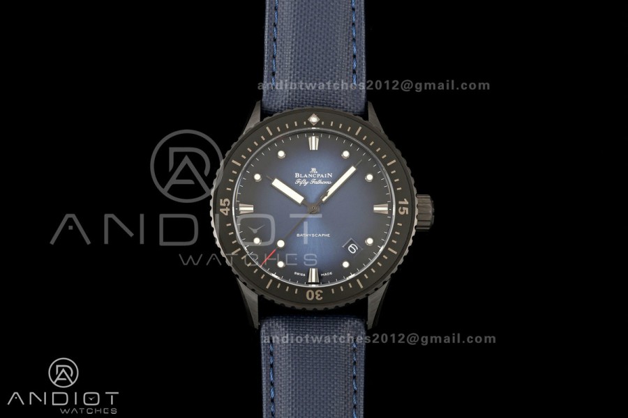 Fifty Fathoms Ceramic DDDF Best Edition Blue Dial on Blue Canvas Strap A1315