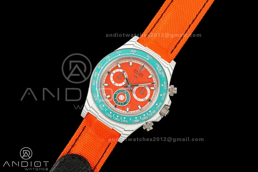 Daytona DIW White Carbon DIWF Best Edition Blue Dial Green Bezel on Orange Nylon Strap SH4130