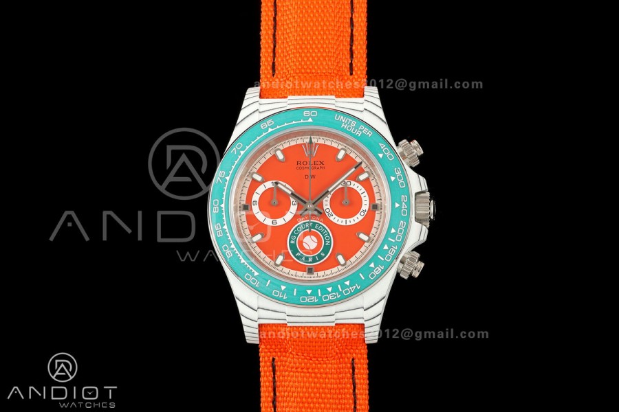 Daytona DIW White Carbon DIWF Best Edition Blue Dial Green Bezel on Orange Nylon Strap SH4130