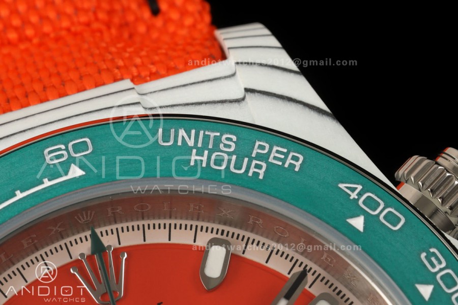 Daytona DIW White Carbon DIWF Best Edition Blue Dial Green Bezel on Orange Nylon Strap SH4130