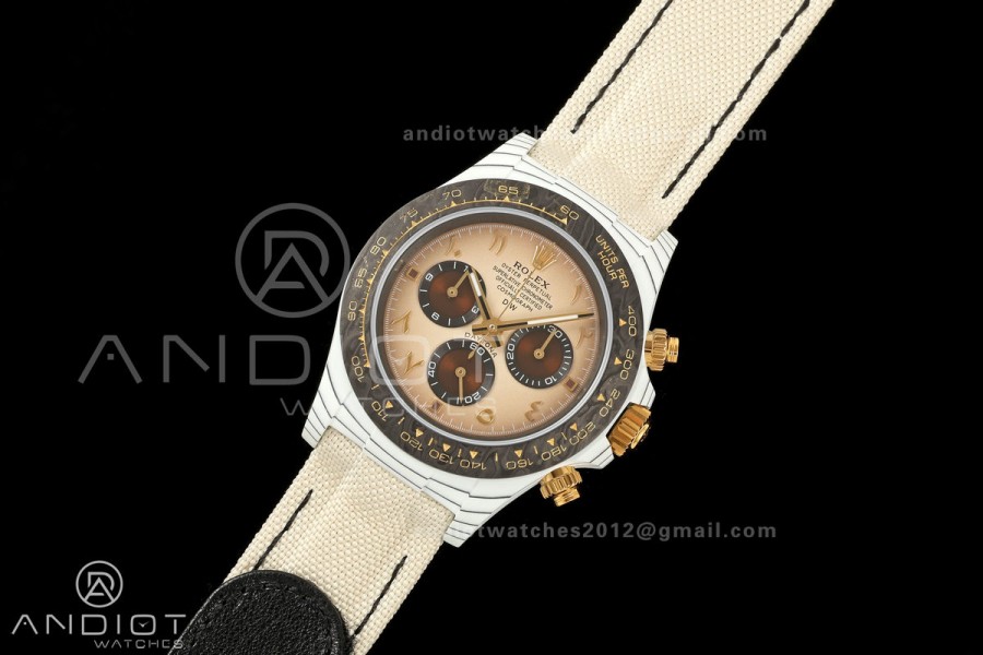 Daytona DIW White Carbon DIWF Best Edition Brown Arabic Dial Black Bezel on Cream Nylon Strap SH4130