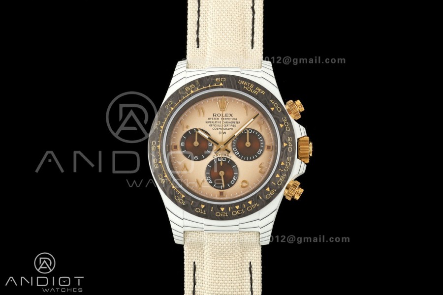 Daytona DIW White Carbon DIWF Best Edition Brown Arabic Dial Black Bezel on Cream Nylon Strap SH4130