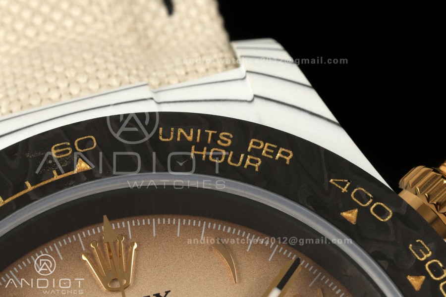 Daytona DIW White Carbon DIWF Best Edition Brown Arabic Dial Black Bezel on Cream Nylon Strap SH4130