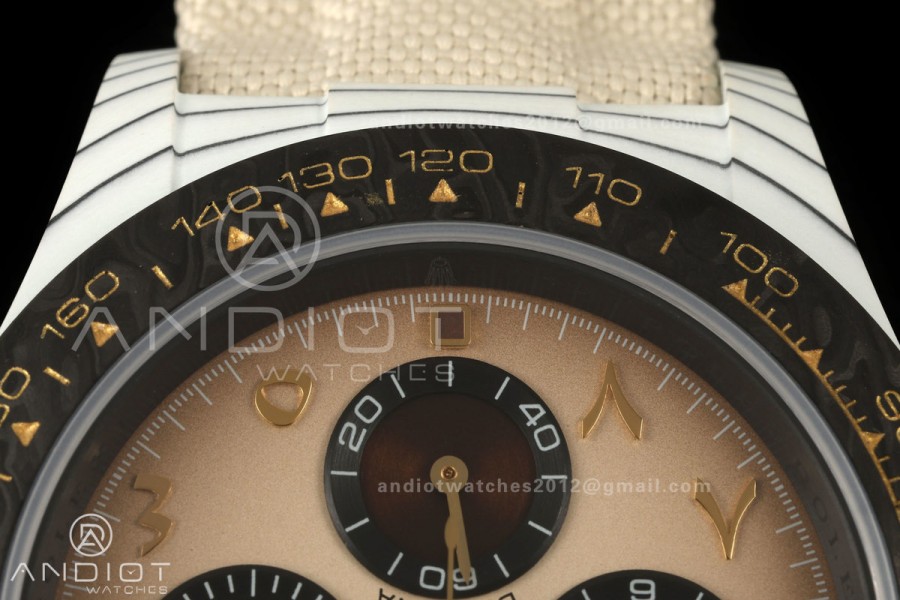 Daytona DIW White Carbon DIWF Best Edition Brown Arabic Dial Black Bezel on Cream Nylon Strap SH4130