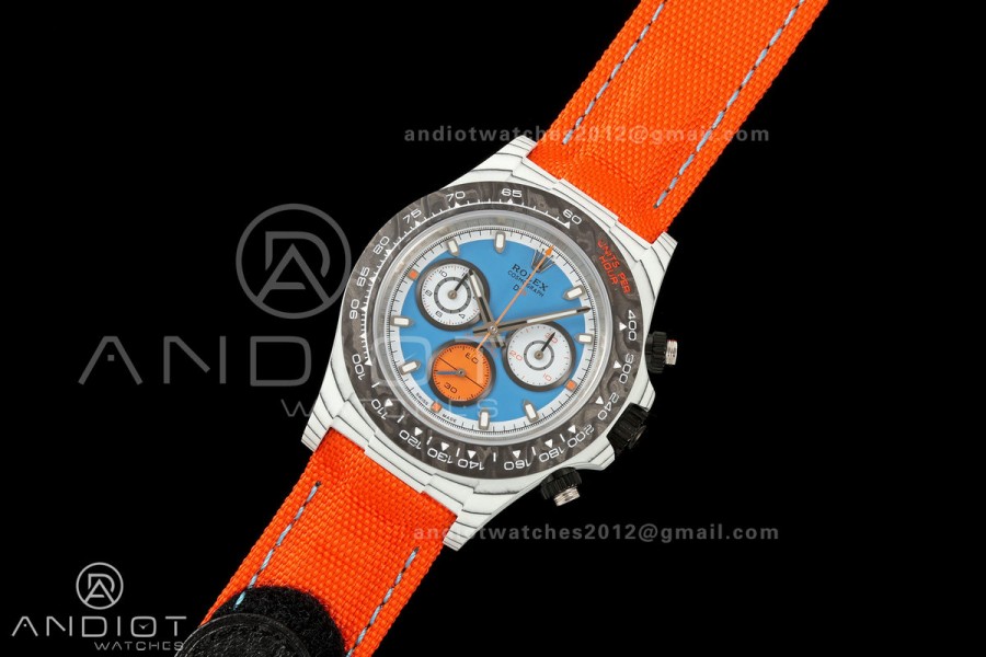 Daytona DIW White Carbon DIWF Best Edition Blue Dial Black Bezel on Orange Nylon Strap SH4130