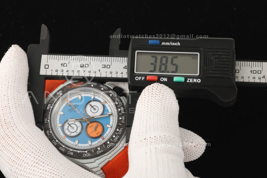 Daytona DIW White Carbon DIWF Best Edition Blue Dial Black Bezel on Orange Nylon Strap SH4130