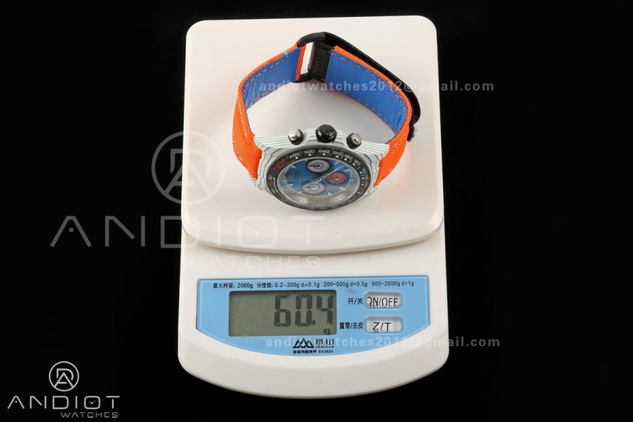 Daytona DIW White Carbon DIWF Best Edition Blue Dial Black Bezel on Orange Nylon Strap SH4130