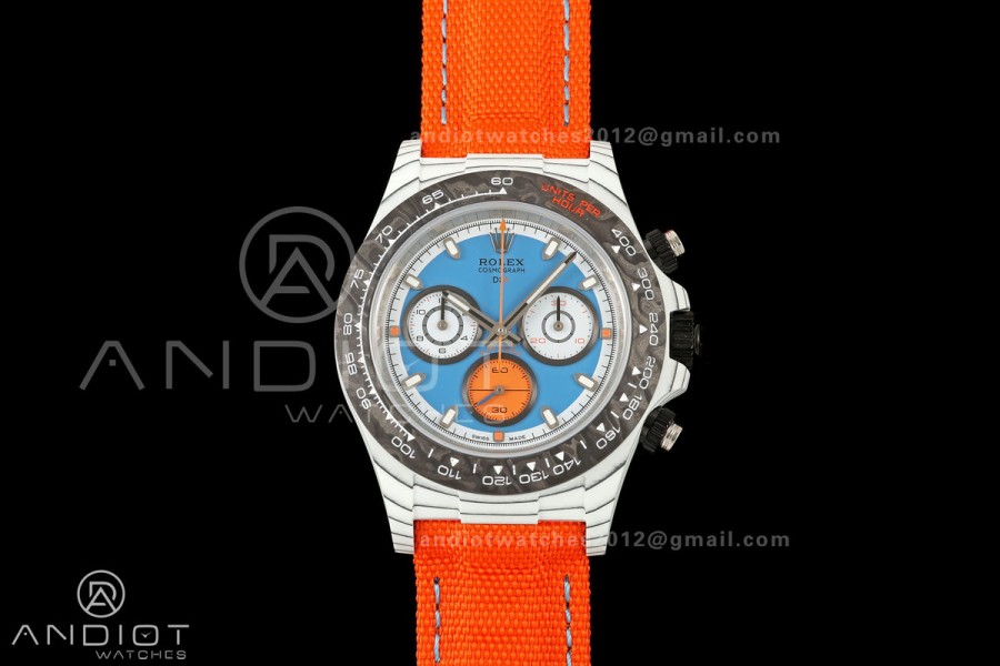 Daytona DIW White Carbon DIWF Best Edition Blue Dial Black Bezel on Orange Nylon Strap SH4130