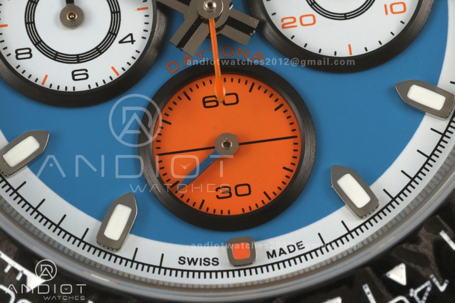 Daytona DIW White Carbon DIWF Best Edition Blue Dial Black Bezel on Orange Nylon Strap SH4130