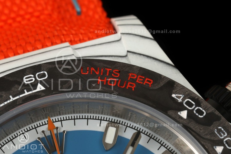Daytona DIW White Carbon DIWF Best Edition Blue Dial Black Bezel on Orange Nylon Strap SH4130