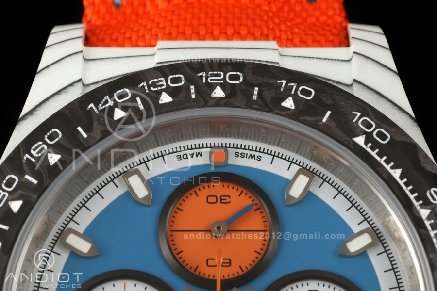 Daytona DIW White Carbon DIWF Best Edition Blue Dial Black Bezel on Orange Nylon Strap SH4130