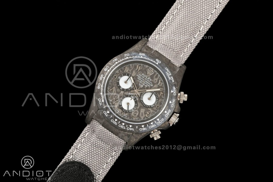 Daytona DIW Black Carbon DIWF Best Edition Carbon Arabic Dial Black Bezel on Gray Nylon Strap SH4130