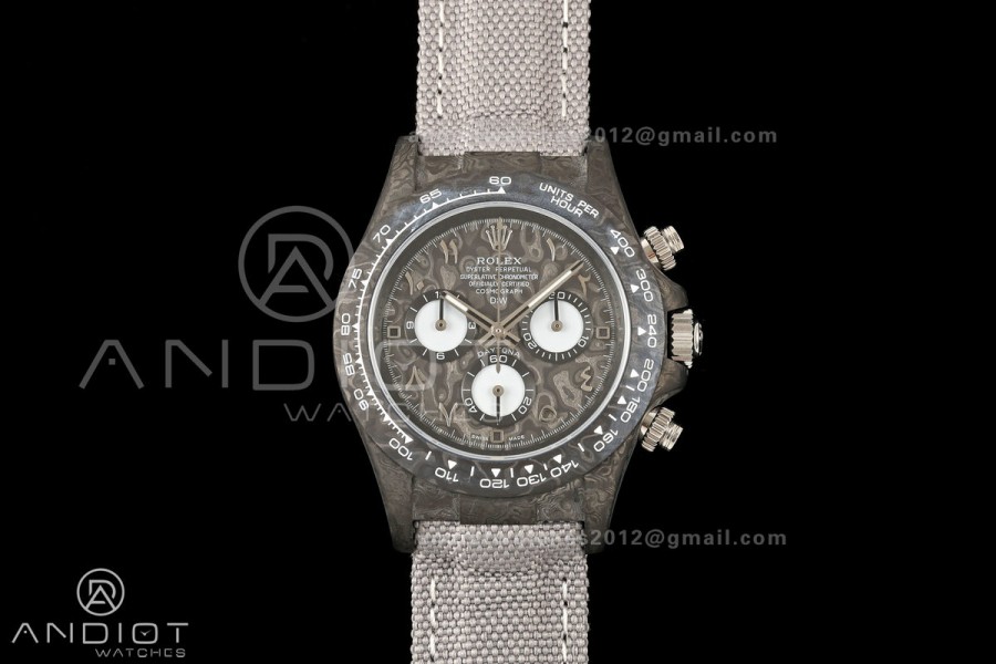 Daytona DIW Black Carbon DIWF Best Edition Carbon Arabic Dial Black Bezel on Gray Nylon Strap SH4130