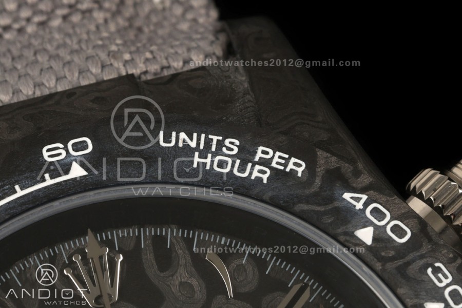 Daytona DIW Black Carbon DIWF Best Edition Carbon Arabic Dial Black Bezel on Gray Nylon Strap SH4130