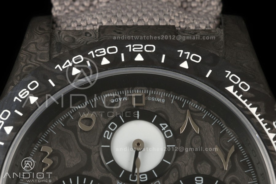 Daytona DIW Black Carbon DIWF Best Edition Carbon Arabic Dial Black Bezel on Gray Nylon Strap SH4130