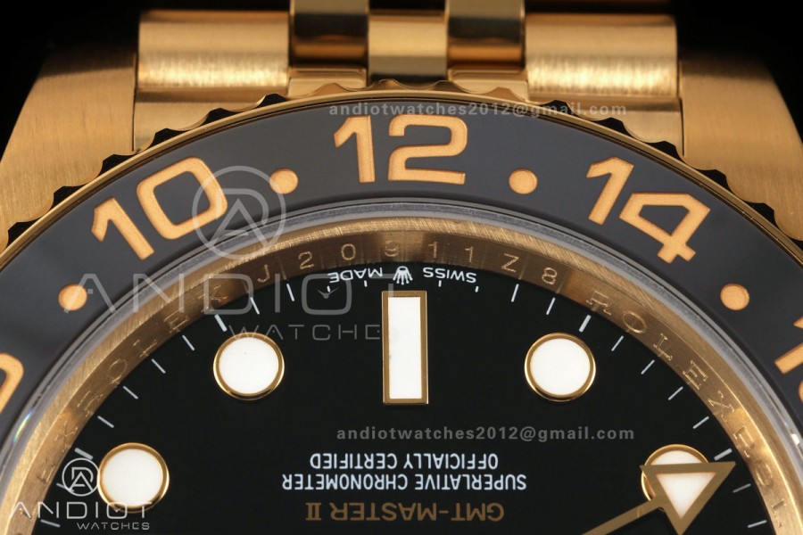 GMT Master II 126718 GRNR Gain Weight QF 1:1 Black Dial On YG Jubilee Bracelet SH3285 CHS (Free Sprung)