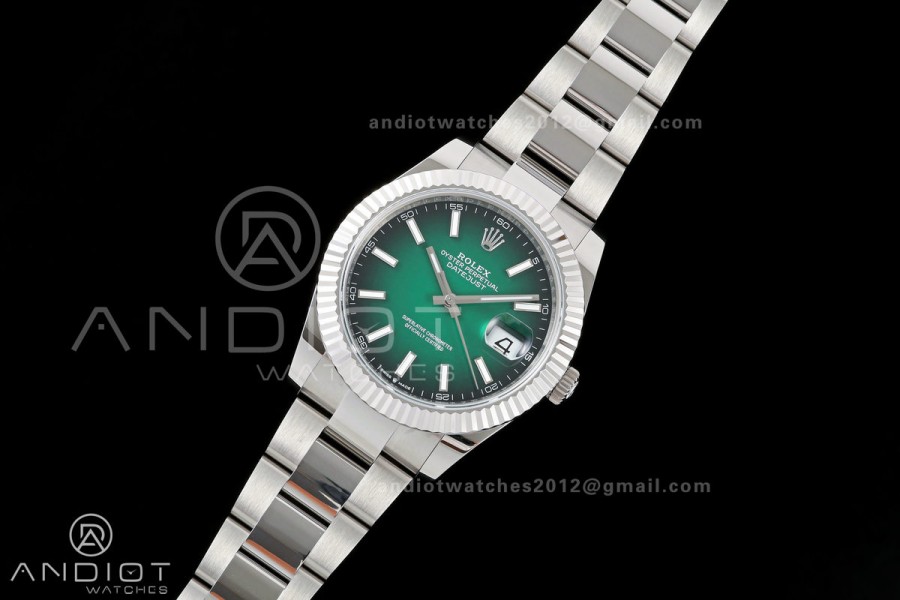 DateJust 41mm 126334 904 SS QF V2 1:1 Green Ombre Dial Stick Marker On Oyster Bracelet SH3235 (Free Sprung)