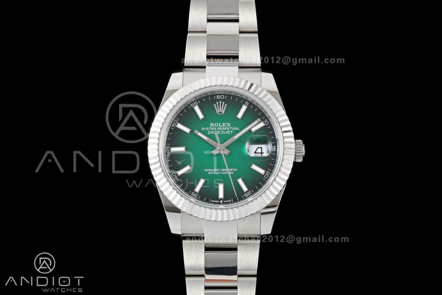 DateJust 41mm 126334 904 SS QF V2 1:1 Green Ombre Dial Stick Marker On Oyster Bracelet SH3235 (Free Sprung)