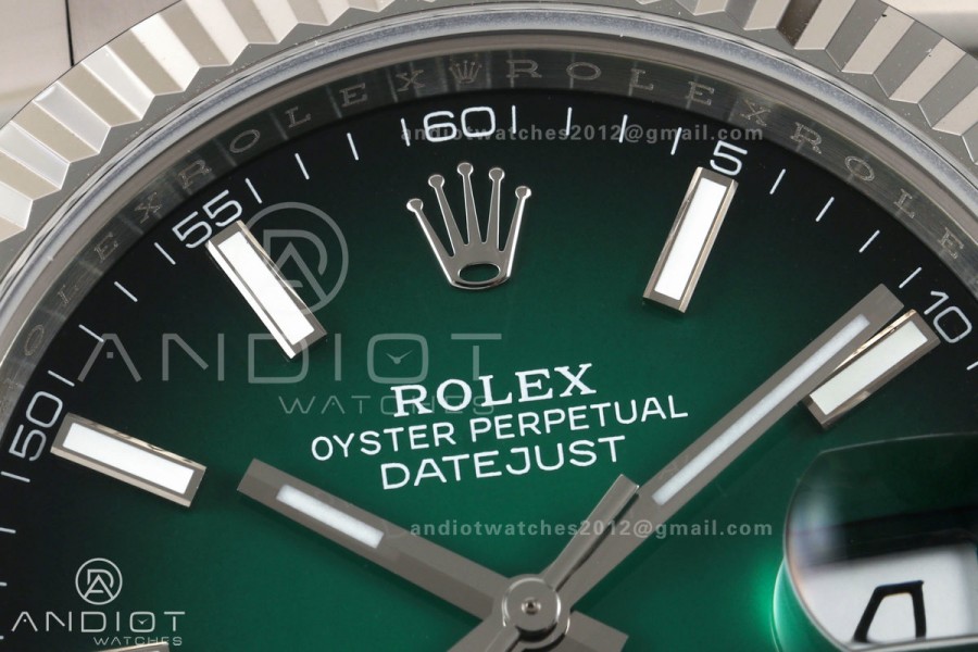 DateJust 41mm 126334 904 SS QF V2 1:1 Green Ombre Dial Stick Marker On Oyster Bracelet SH3235 (Free Sprung)