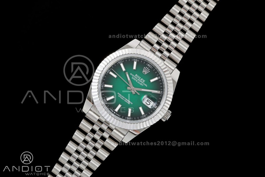 DateJust 41mm 126334 904 SS QF V2 1:1 Green Ombre Dial Stick Marker On Jubilee Bracelet SH3235 (Free Sprung)