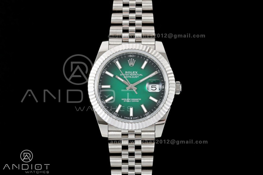 DateJust 41mm 126334 904 SS QF V2 1:1 Green Ombre Dial Stick Marker On Jubilee Bracelet SH3235 (Free Sprung)