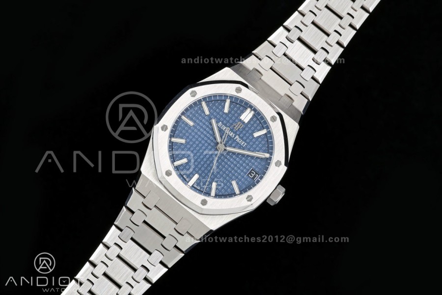 Royal Oak 41mm 15500 SS ZF Free Sprung V2 1:1 Best Edition Blue Textured Dial On SS Bracelet Super Clone A4302