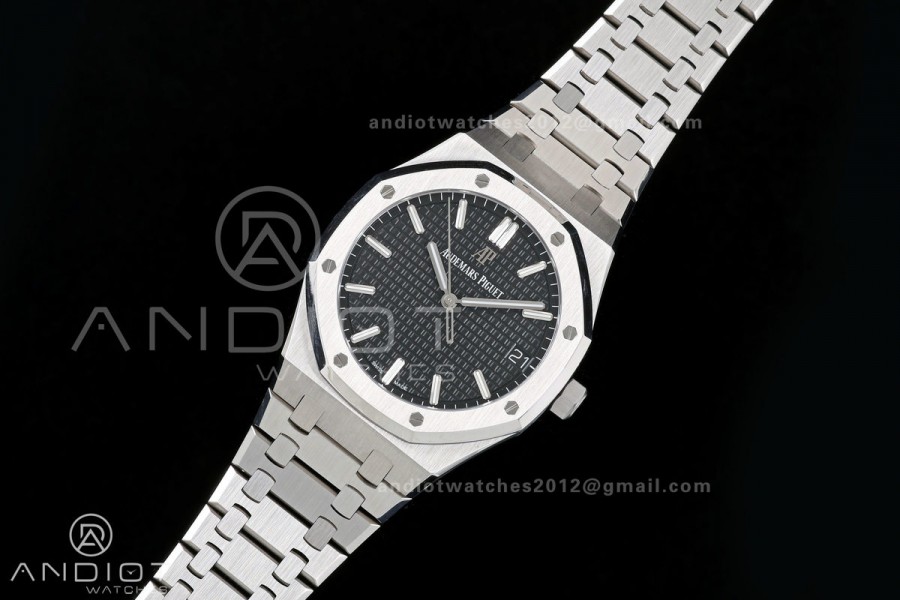 Royal Oak 41mm 15500 SS ZF Free Sprung V2 1:1 Best Edition Black Textured Dial On SS Bracelet Super Clone A4302