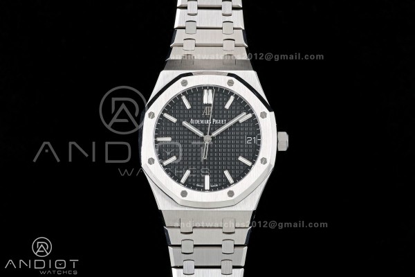 Royal Oak 41mm 15500 SS ZF Free Sprung V2 1:1 Best Edition Black Textured Dial On SS Bracelet Super Clone A4302