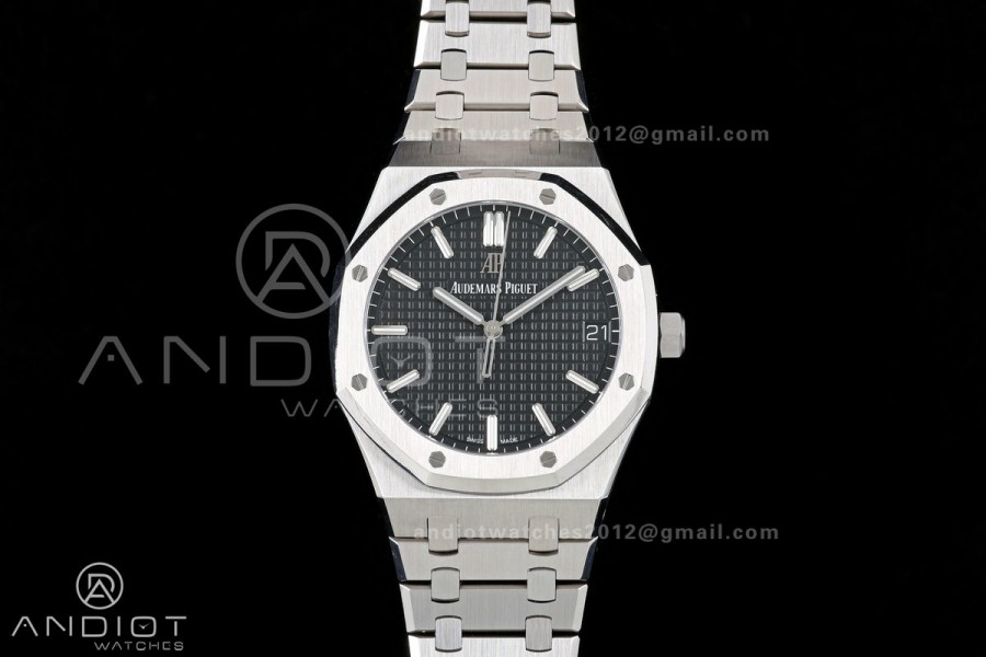 Royal Oak 41mm 15500 SS ZF Free Sprung V2 1:1 Best Edition Black Textured Dial On SS Bracelet Super Clone A4302