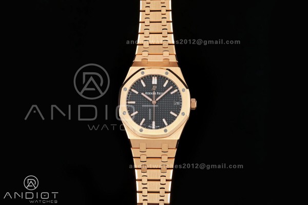 Royal Oak 41mm 15500 RG ZF 1:1 Best Edition Black Textured Dial on SS Bracelet Super Clone SH4302