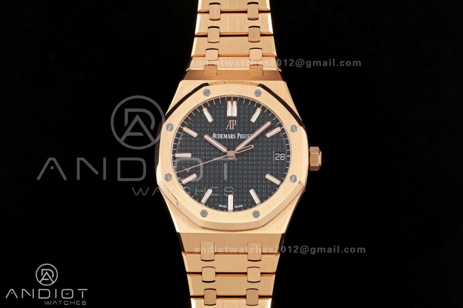 Royal Oak 41mm 15500 RG ZF 1:1 Best Edition Black Textured Dial on SS Bracelet Super Clone SH4302