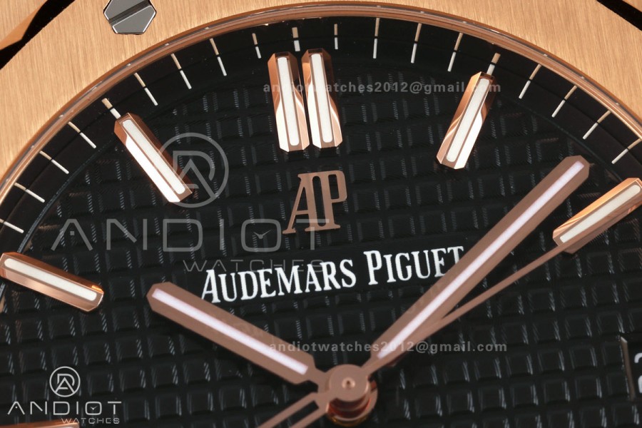 Royal Oak 41mm 15500 RG ZF 1:1 Best Edition Black Textured Dial on SS Bracelet Super Clone SH4302